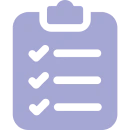 Purple clipboard icon with two check marks and two lines, representing a checklist or to-do list.